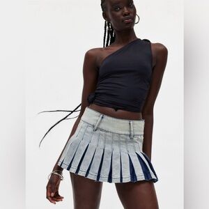 Denim Pleated Mini Skirt